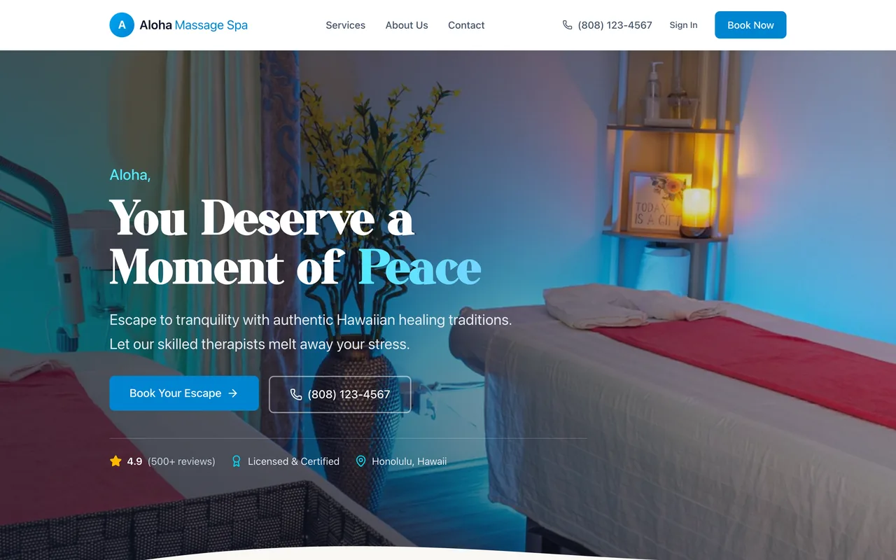 Aloha Massage Spa website, built by Pacific Pulse AI