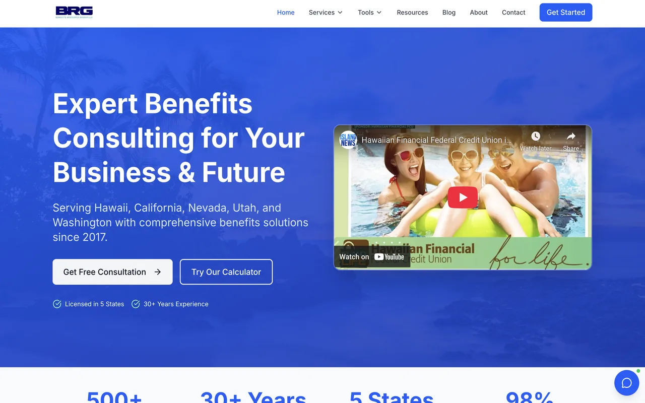 Benefits Resource Group website, built by Pacific Pulse AI
