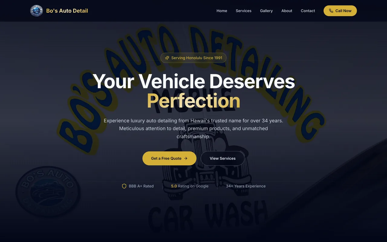 Bo's Auto Detail website, built by Pacific Pulse AI