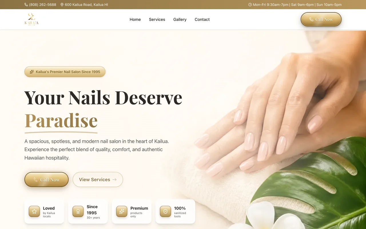 Kailua Nail Care website, built by Pacific Pulse AI