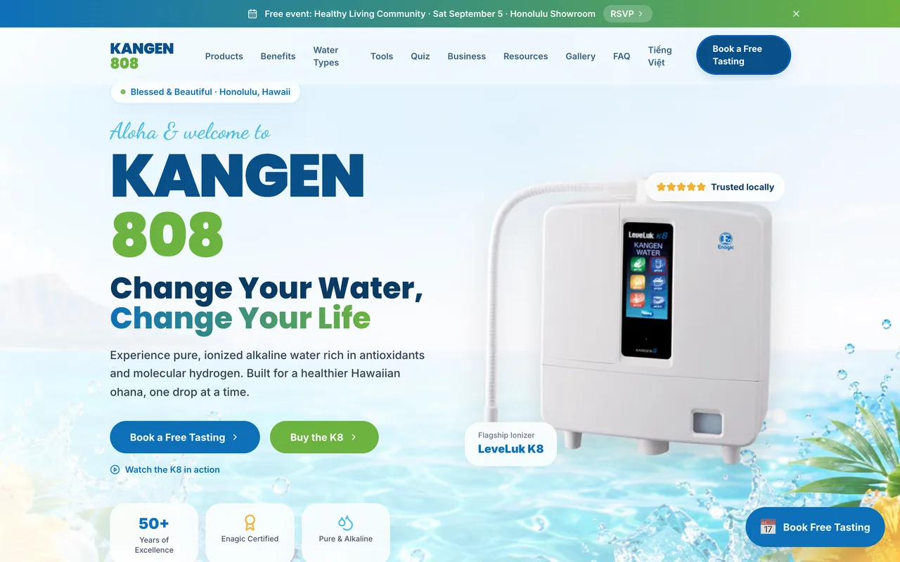 Kangen 808 website, built by Pacific Pulse AI