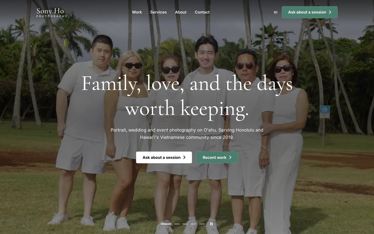 Sony Ho Photography website, built by Pacific Pulse AI