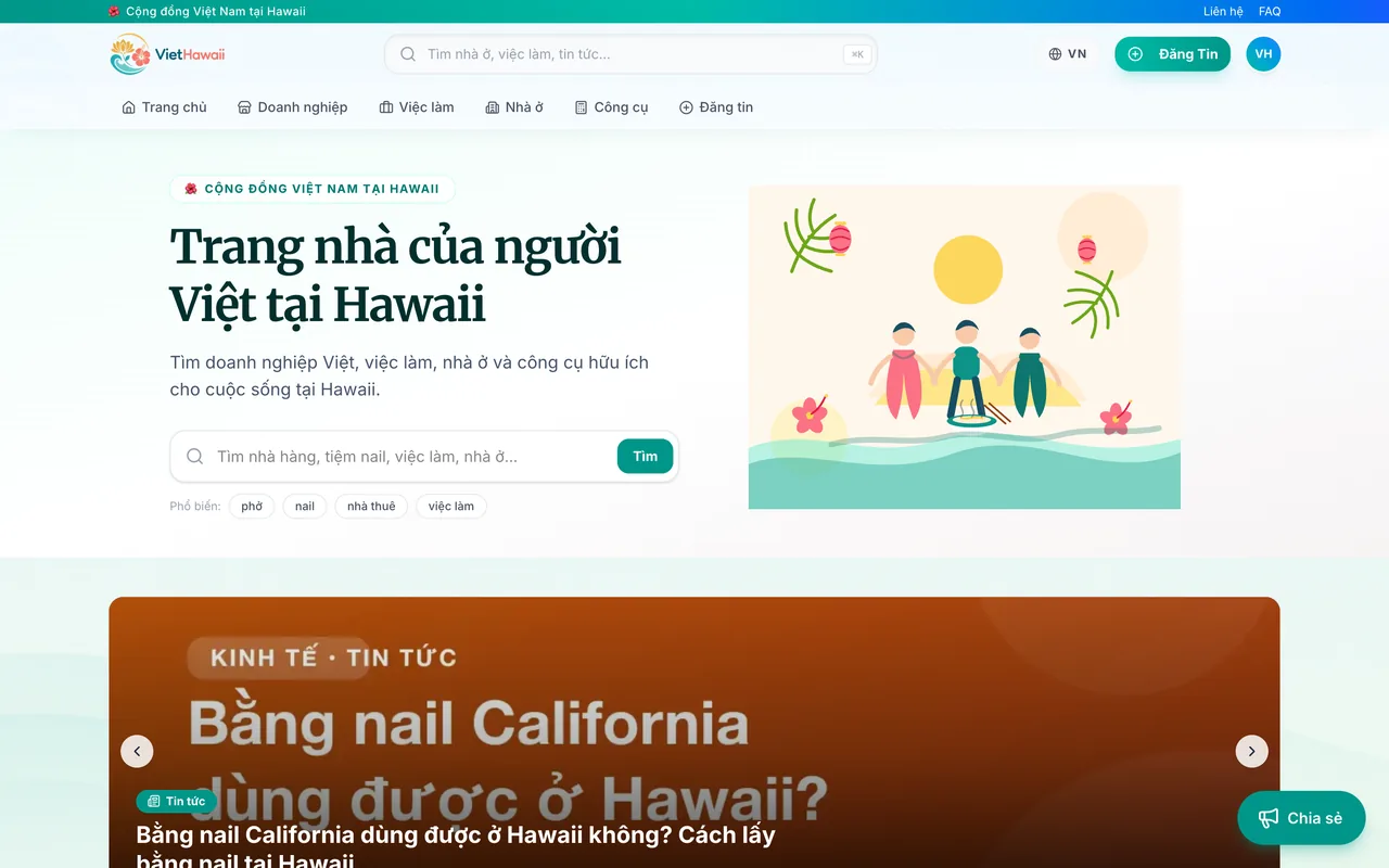 VietHawaii website, built by Pacific Pulse AI