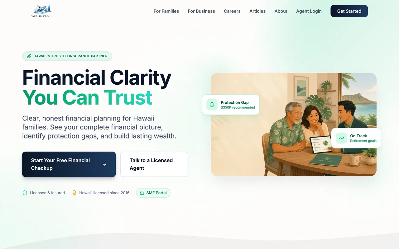 Wealth Pro HI website, built by Pacific Pulse AI